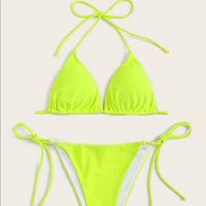 Neon Lime Triangle Top With Tie Side Tanga Bikini